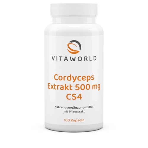 vitaworld Cordyceps Extrakt 500 mg Vegan Raupenpilz 100 mg Polysaccharide und 1000 mg Cordyceps sinensis Mycel-Extrakt pro Tagesverzehrmenge 100 Kapseln