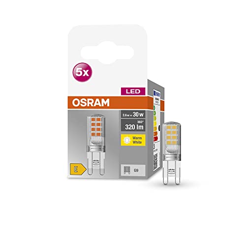 OSRAM Star PIN Lampe für G9 Sockel klares Glas Warmweiß 2700K 320 Lumen Ersatz für herkömmliche 30W Leuchtmittel nicht dimmbar 5 er Pack