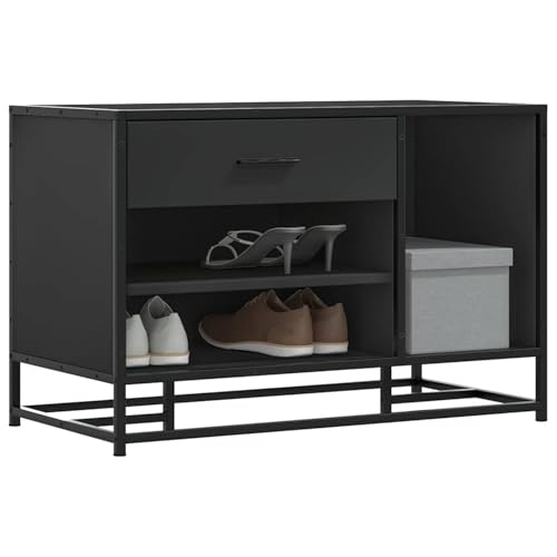 Tidyard Schuhbank Schwarz 80x40x53 5 cm Holzwerkstoff und Metall Schuhregal Sitzbank mit Stauraum für Wohnzimmer Flur Eingangsbereich849224