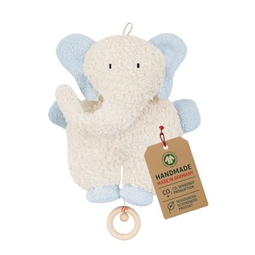 Efie Bio - Spieluhr Elefant hellblau - kontrolliert biologischer Anbau organic - Made in Germany - GOTS zertifiziert nachhaltig - Melodie LaLeLu