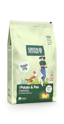 Green Petfood VeggieDog mit Kartoffel Erbse 1 x 10 kg Adult Premium Trockenfutter für ausgewachsene Sensible Hunde vegetarisch weizenfrei mit leckerer Süßkartoffel 1er Pack