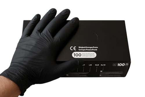 B teurobrecher Nitril Einweghandschuhe 100 Stück pro Box Schwarz Puderfrei und Latexfrei Größen S bis XL Einmalhandschuhe für Medizinische und Gewerbliche Anwendung XL