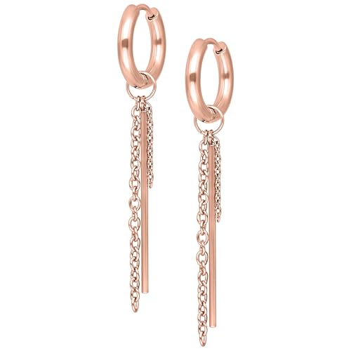 Wildcat Ohrringe - Little Bar Chain Hoops - Creolen aus Edelstahl mit Ketten Anhänger - wasserfest langlebig hautverträglich - ros gold