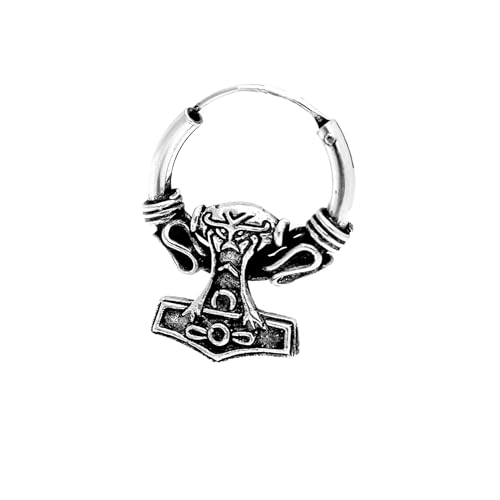 NKlaus Einzel 925 STERLING SILBER Keltische Bali Ohrring 16mm Creole Thors Hammer 7065