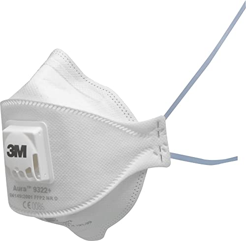 3M Aura Staubmaske FFP2 mit Ventil Serie 9322 10 Masken pro Packung Weiß