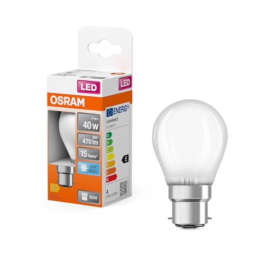 Osram LED Star Classic P40 LED-Lampe in klassischer Miniballform 4 W 470 lm kaltweißes Licht bei 4000 K CRI 80 aus bleifreiem Glas in Frostoptik B22d Sockel EEK E 45 mm Durchmesser