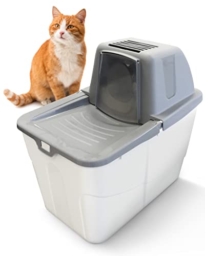 PETGARD Katzen-Klo Sofia Close - Tier-Toilette mit Einstieg von Oben - Hauben-Toilette mit Filter - Haustier-Klo 58x39x56 cm - Katzen-Toilette Grau