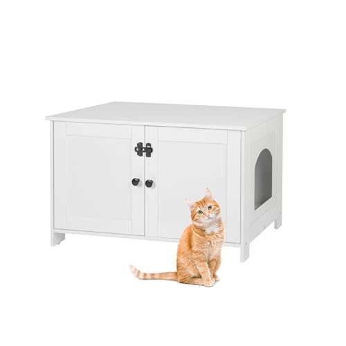 Relaxdays Katzenschrank für Katzentoilette Schloss Trennwand Eingang Katzenklo verstecken HBT 46x78 5x44 5cm weiß