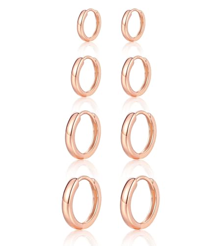 MASOP Rosegold 4 Paar Set 6 8 10 12mm Leicht Hypoallergen Huggies Rose Vergoldet Klein für Mädchen