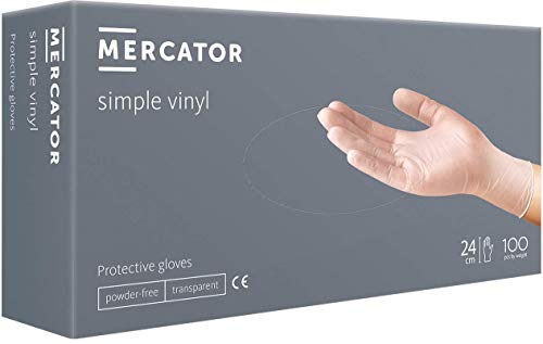 Vinylhandschuhe MERCATOR SIMPLE VINYL Größe L - 100 Stück Einweghandschuhe puderfreie Schutzhandschuhe durchsichtige latexfreie Einmalhandschuhe