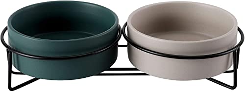 PETTOM Katzennapf Erhöht Futternapf Katze Keramik 2er Set Fressnapf Katze mit Ständer Katzenfressnapf Nackenschutz