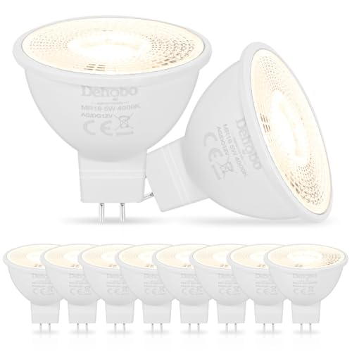 Dehobo MR16 LED Neutralweiß 5W 4000K 12V GU5.3 Sockel LED Bulbs Licht Spot Flackerfrei Glühbirne Aluminium mit Kunststoffbeschichtung Ersatz für 50W Halogen 10er Pack