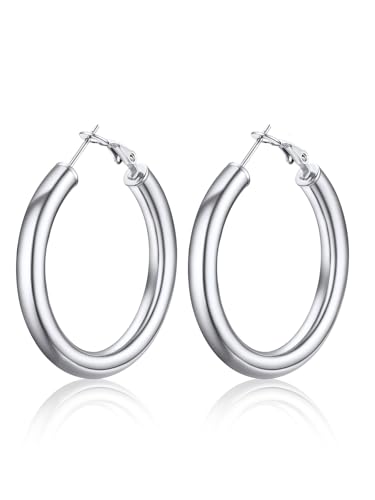 U7 40mm Creolen Ohrringe für Frauen Mädchen Edelstahl 5mm dicke Hoop Ohrringe Kreis Ohrringe trendiger Ohr Schmuck Hoop Earrings für Bürodamen