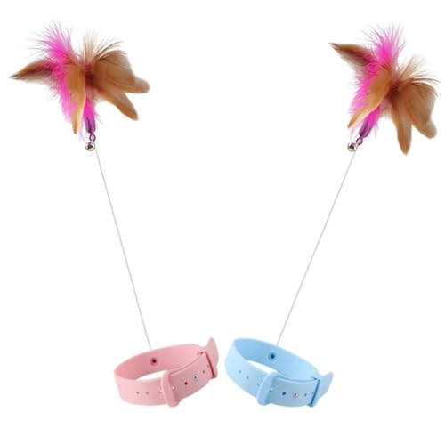 MUELODSIC 2 Stück Interaktives Katzenhalsband Spielzeug mit Federwedel Weiches Material Katzenbedarf für Wohnungskatzen und Kätzchen