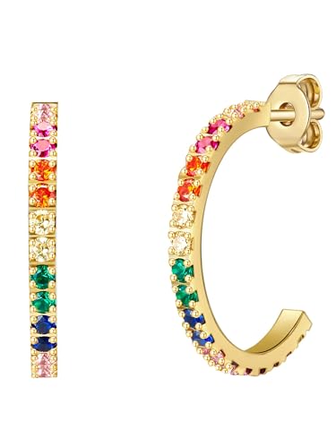 Eastside Damen Creolen Edelstahl gelbgold Zirkonia rosa pink orange gelb Edelstahlohrcreolen