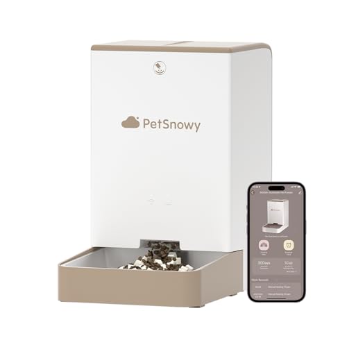 Snow Futterautomat Katze 4L Automatischer Futterspender für Katze und Hund WiFi automatischer Katzenfutterspender mit APP-Steuerung Duale Stromversorgung 3 Frische-Lock 1 10 Mahlzeiten Tag