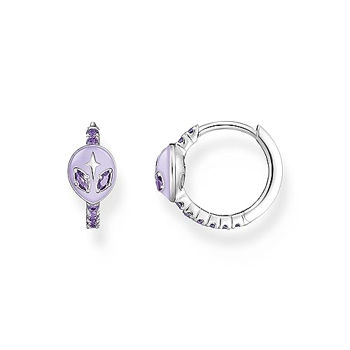 THOMAS SABO Damen Creole Alienkopf mit Kaltemaille und violetten Steinen Silber 925 Sterlingsilber Kaltemail CR721-041-13