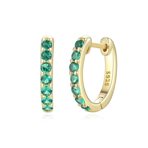 GAVU Damen Kristall Ohrringe Silber 925 Creolen mit grünen Zirkonia Gold Ohrschmuck