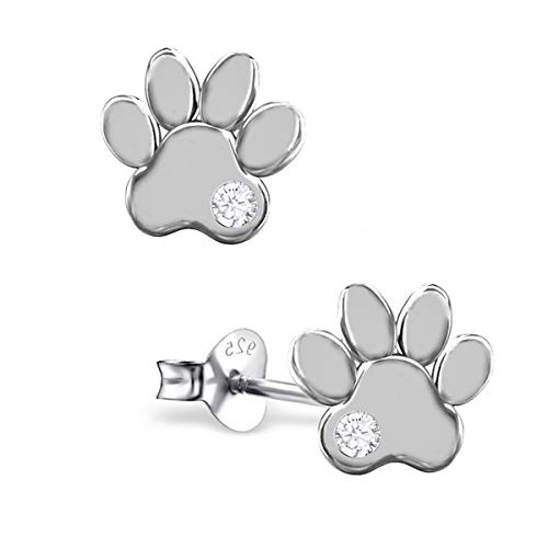Pfötchen Ohrstecker mit Zirkonia 925 Echt Silber Kinder Mädchen Damen Ohrringe Pfoten