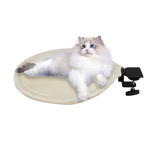 Zoobotanica Hängebett für Katzen Katzenbett für Schreibtisch 360 Drehendes Schreibtisch Katzenbett bis 20 kg Katzen Hängematte Bett 40cm Durchmesser Beige