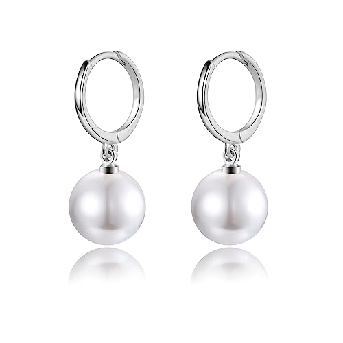 MASOP Perlenohrringe Creolen Silber 925 Ohrringe mit Runde Perlen Anhänger für Damen Frauen Mädchen