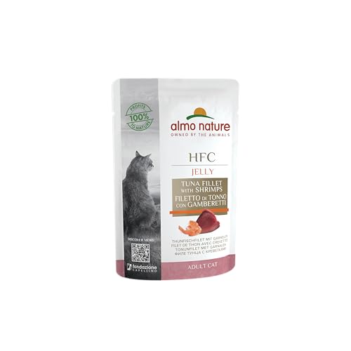 almo nature Katzenfutter 100% natürlich in Lebensmittelqualität Klassische Gelee-Beutel mit Thunfisch Garnelen 24 x 55 g