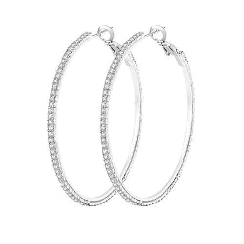 1 Paar Ohrringe Creolen Damen 30 mm Große Silber Ohrringe Funkelnde Strass Huggie-Creolen Kreolen Huggie Hoop Rundohrringe Statement Hypoallergen Ohrstecker Elegant Ohrschmuck Frauen