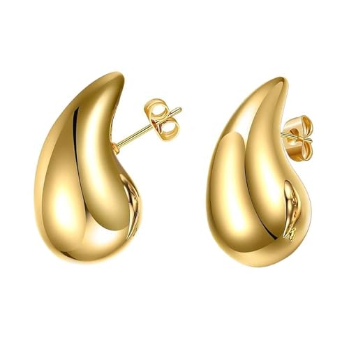 18K Ohrringe Dupes Chunky Earrings für Damen Dicke Creolen für Frauen Goldene Ohrringe Damen Hypoallergene Waterdrop Earrings hypoallergene 585 vergoldete Ohrringe Modeschmuck für Frauen und Mädchen