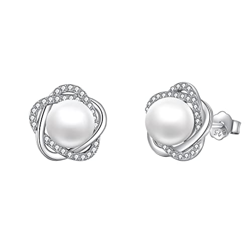 Perlen Ohrringe für Damen 925 Sterling Silber Irischer Keltischer Knoten Creolen Leverback Schmuck Geschenke für Mama Mutter Mädchen Freunde Perlen ohrringe 1