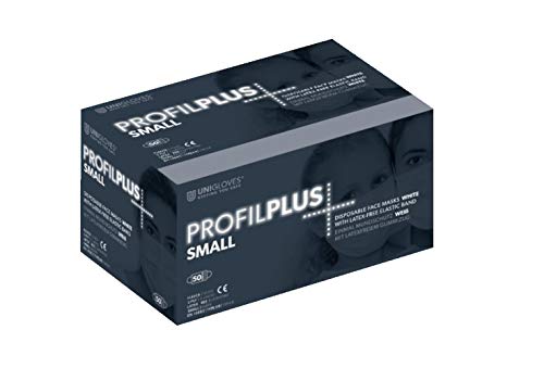 UNIGLOVES OP PROFIL PLUS Small Typ IIR für verschiedene Farben   50 Stück 3 facher glasfaserfreier Filter mit eingearbeiteten Nasenbügel latexfrei nickelfrei Weiß