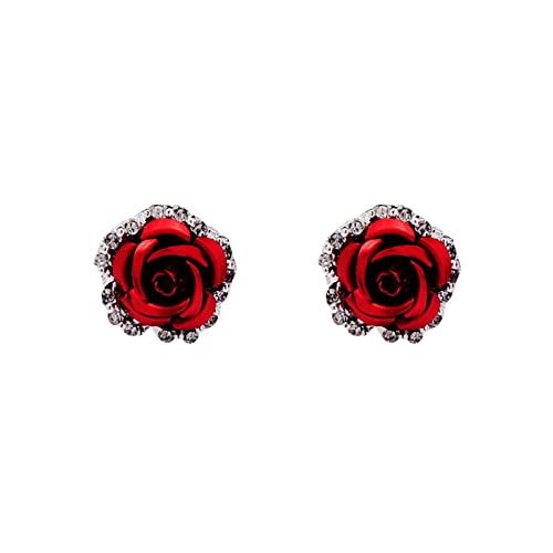 jieGorge Rose Thin Dangle Rose Elegante Hochzeit Frauen Accessoires Schmuck Rose für Frauen 925 Klein Red One Size