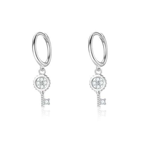 Ohrringe Creolen Silber 925 für Damen Ohrringe Klein LDUDU Zirkonias Hoop Earrings Geschenk für Weihnachten Valentinstag Geburtstag Kleeblatt-Schlüssel