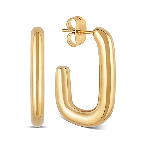 Creolen Eckig Gold aus Edelstahl fÃ¼r Damen - wasserfeste rechteckige Hoops vergoldet I Frauen Ohrringe mit 18K Vergoldung