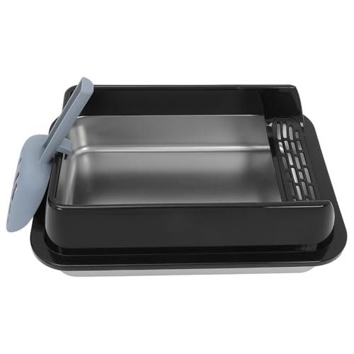 Supvox Edelstahl Katzentoilette mit Deckel Rutschfeste Katzentoilettenschale 40x30x20cm für Wohnungskatzen Senioren und Kaninchen Geruchsarm und Robust