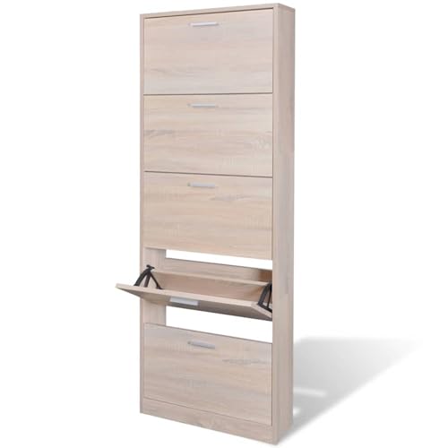 Gecheer Schuhschrank mit 5 Schuhkippern Holz Eichen-Optik Schuhregal Organizer Schuhschrank für Flur Wohnzimmermöbel Diele Flur Treppenhaus241241