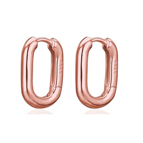 VICKWOOD Creolen Silber 925 Mittelgroß 15 mm Echt Silber Klein Eckige Creolen Damen Ohrringe Gold Silber mit Zirkonia 18K Vergoldet Schmuck Geschenk für Frauen Rosegold