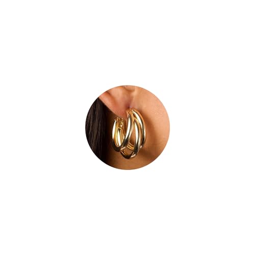 TINGN Ohrringe Gold Creolen - 16K Gold Vergoldet Perlen Ohrringe Goldene Baumelnde Creolen Dupes Ohrringe Perlen Ohrringe Goldene Ohrringe Damen Modeschmuck für Frauen und Mädchen Gold Hoop Earrings