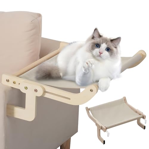 LEKEFETO Katzen Hängematte für Fenster Katzenliege Balkon Holz Katze Fenster Sitzstangen Katzenhängematte Katzenbett Katzen Fensterliege Fensterplätze für Bettkante Katzen Balkon Hängematte Bett