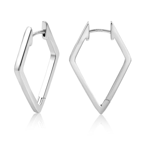 ALEXCRAFT Eckige 925 für Damen Rhombus Klein Hypoallergen Huggie Silver Earrings