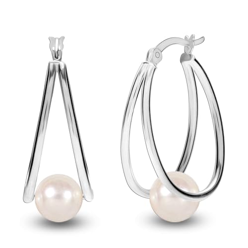 LeCalla Flaunt 925 Sterling Silber Schmuck Perle Oval Creolen für Frauen