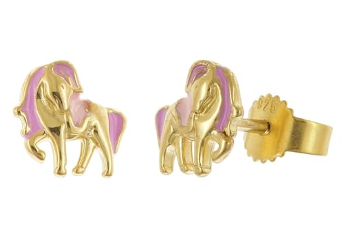 trendor Kinder-Ohrringe Pferde-Ohrstecker 925 Silber Vergoldet liebevoller Ohrschmuck für Mädchen wunderschöne Geschenkidee 28502