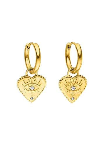 Purelei Heart Eye Ohrringe wasserfest Kleine Creolen mit herzförmigem Anhänger funkelndem Zirkonia Edelstahl 18K Vergoldung Symbol für Liebe Intuition Selbstvertrauen Gold