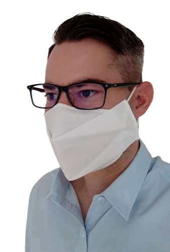 KFS3 Brillenträger Behelfs Mundschutz Maske aus weißem Vlies - für mittelgroße bis große Gesichter - 100% Handmade