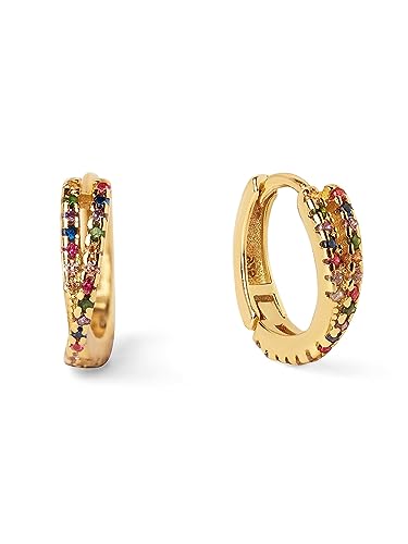 SINGULARU - Cross Colors Creolen. Sterlingsilber mit 18 Kt Vergoldeter Beschichtung und Zirkonia. Schmuck für Damen.