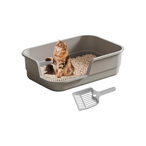 Hochseitige Katzentoilette halbgeschlossene große Haustiertoilette Einstiegswanne mit niedriger Stufe starke langlebige Konstruktion Schmutz blockierende Form einfache Wartungsfunktion sichere