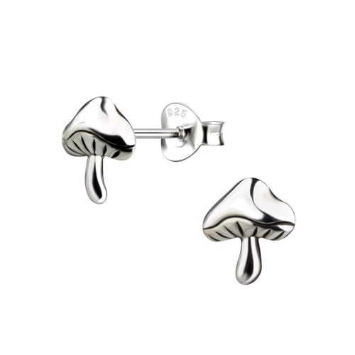 Monkimau - Pilz Ohrringe Ohrstecker Ohrschmuck - aus 925 Sterling Silber - für Damen und Mädchen - handgefertigt hypoallergen und kleine Geschenkidee