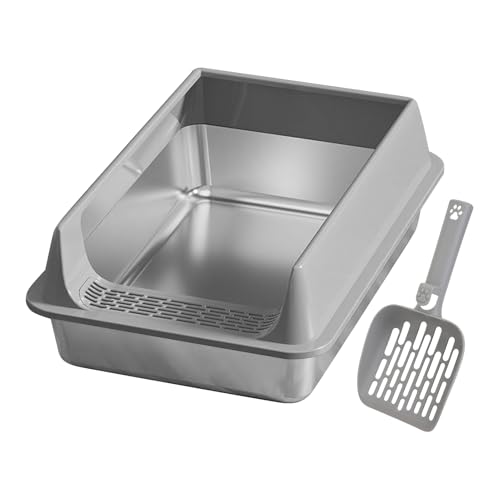 Katzentoiletten spritzwassergeschütztes Katzenklo aus Edelstahl leicht zu reinigendes Haustierzubehör langlebige Katzentoilette für kleine und große Katzen Apartment Garten Terrasse Balkon I