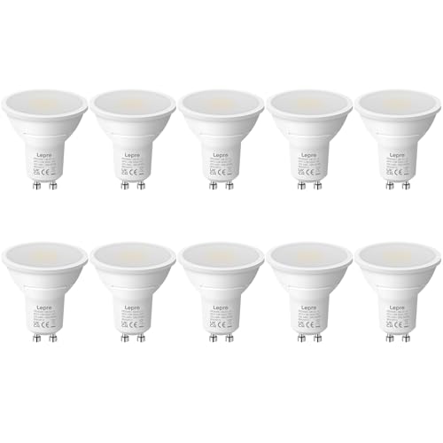 Lepro GU10 LED Kaltweiß Lampe 4.5W 6500K 345 Lumen Ersetzt 50W Lampen Nicht Dimmbar 100 Abstrahlwinkel LED GU10 Kalweiss Reflektor Leuchtmittel 10er Pack