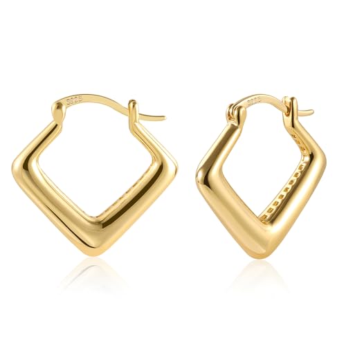 ALEXCRAFT Chunky Creolen Gold Eckig Ohrringe Klein Damen 14K Goldener Ohrringe Geschenk für Frauen Freundin Mama Mädchen