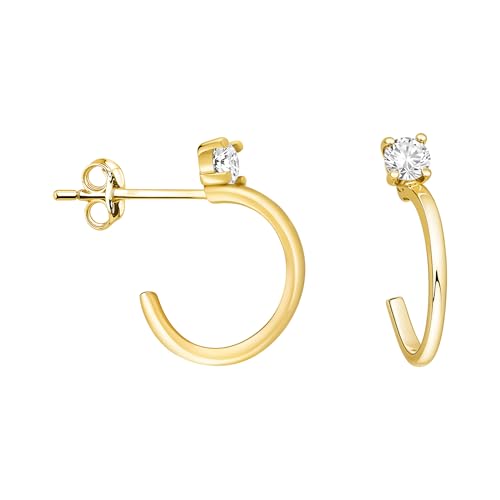 SOFIA MILANI - Damen Ohrringe 925 Silber - vergoldet golden mit Zirkonia Stein - Steck Creolen Ohrstecker - 21127